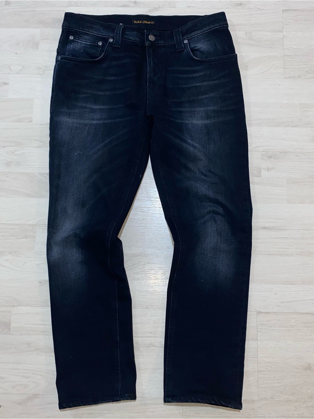 Nudie Jeans Co Thin Finn Jeans Mens 33x34 Dark Blue Organic Stretch Denim Italy